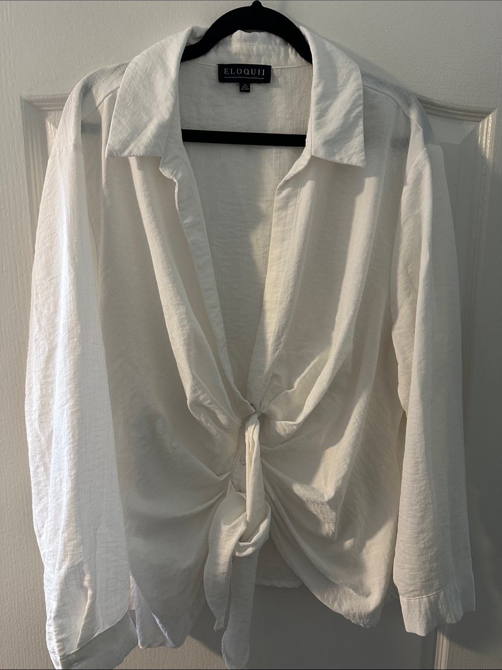 Eloquii White Tie-Front Button Down Blouse